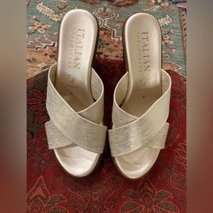 Italian Shoemakers Gold & Tan Wedge Sandals